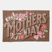 ヴィンテージ波状タイポグラフィ母の日ギフトブラウン キッチンタオル (横)