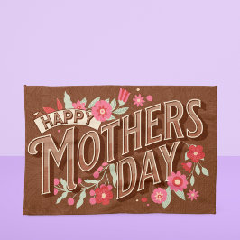 ヴィンテージ波状タイポグラフィ母の日ギフトブラウン キッチンタオル