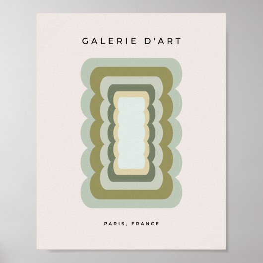 ヴィンテージ波線セージ緑とベージュ ポスター (正面)