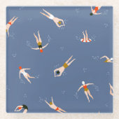 ヴィンテージ泳ぐ人パターン ガラスコースター (正面)