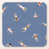 ヴィンテージ泳ぐ人パターン スクエアペーパーコースター (正面)