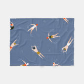 ヴィンテージ泳ぐ人パターン フリースブランケット (正面(横))