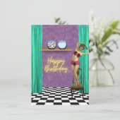 ヴィンテージ泳ぐ人ファンキー改変アート誕生日カード カード (スタンド正面)