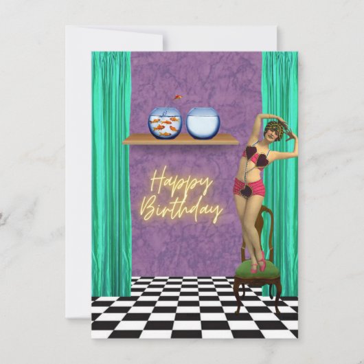 ヴィンテージ泳ぐ人ファンキー改変アート誕生日カード カード (正面)