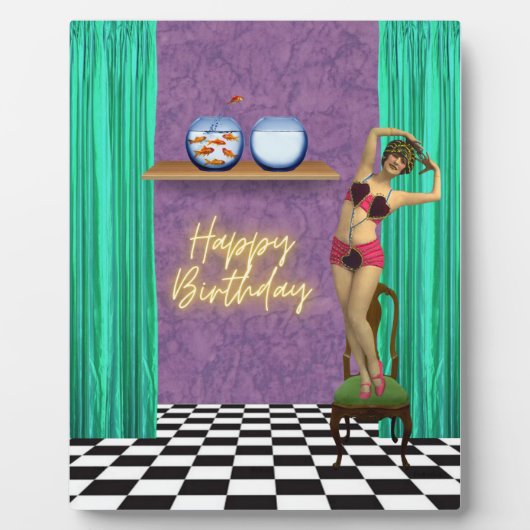 ヴィンテージ泳ぐ人ファンキー改変アート誕生日 フォトプラーク (正面)