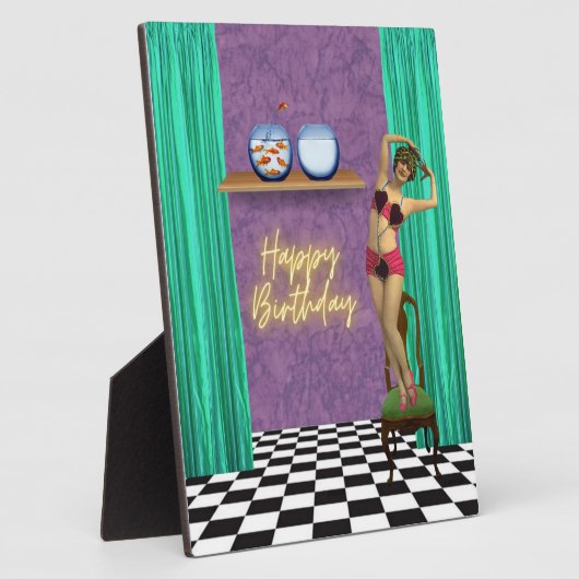 ヴィンテージ泳ぐ人ファンキー改変アート誕生日 フォトプラーク (側面)