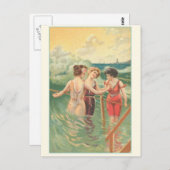 ヴィンテージ泳ぐ人ポスター ポストカード (正面/裏面)