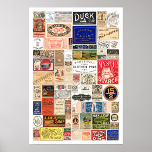 ヴィンテージ洗剤ラベル洗濯室 ポスター