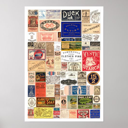 ヴィンテージ洗剤ラベル洗濯室 ポスター (正面)