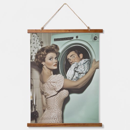 ヴィンテージ洗濯サプライズ 吊り下げ型タペストリー (正面)