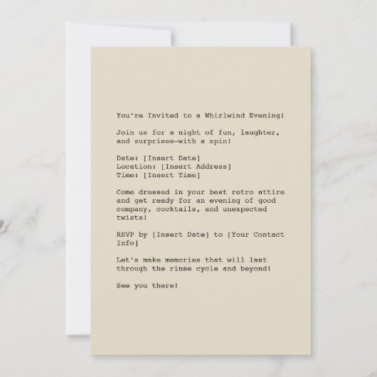 ヴィンテージ洗濯サプライズ 招待状 (裏面)