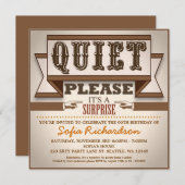 ヴィンテージ活版驚きの誕生日パーティー招待状 招待状 (正面/裏面)