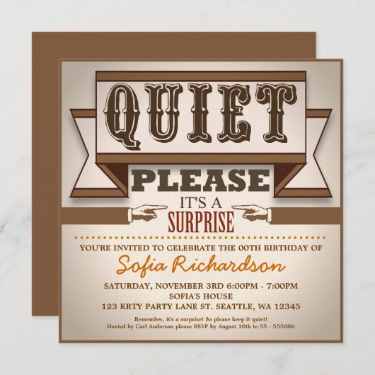 ヴィンテージ活版驚きの誕生日パーティー招待状 招待状 (正面/裏面)