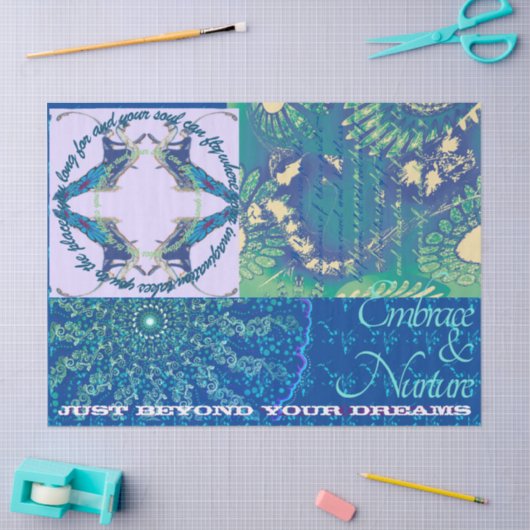 ヴィンテージ流行：鳥に乗る女性 薄葉紙 (クラフト)