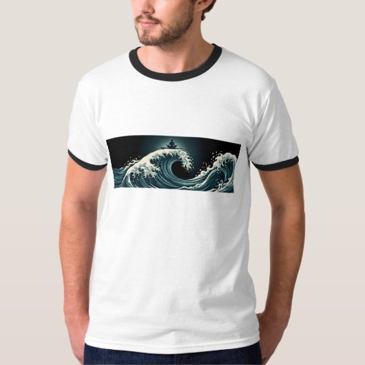 ヴィンテージ浮世絵 サーフィン 禅 瞑想 Tシャツ (正面)