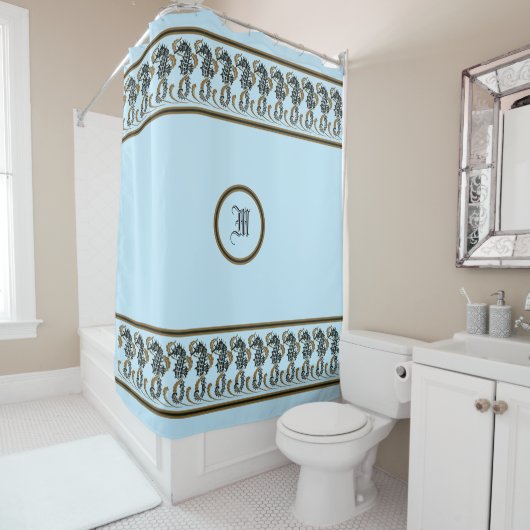 ヴィンテージ海ビーチ航海のシーホースフリーズ シャワーカーテン (インサイチュ)