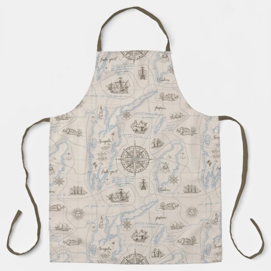 ヴィンテージ海マップパターン エプロン (正面)