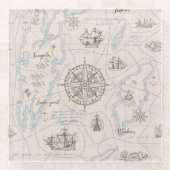 ヴィンテージ海マップパターン ガラスコースター (正面)