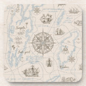 ヴィンテージ海マップパターン コースター (正面)