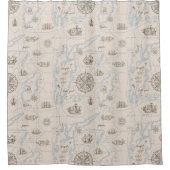 ヴィンテージ海マップパターン シャワーカーテン (正面)