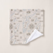 ヴィンテージ海マップパターン バスタオルセット (ウォッシュタオル)