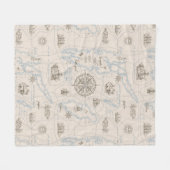 ヴィンテージ海マップパターン フリースブランケット (正面(横))