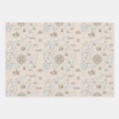 ヴィンテージ海マップパターン ラッピングペーパーシート (正面)