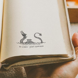 ヴィンテージ海モンスタ図解入りの、写真付きのー図書室 セルフインキングスタンプ