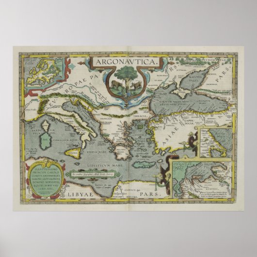 ヴィンテージ海地中海のの地図(1608) ポスター (正面)