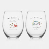 ヴィンテージ海岸海辺 |ショアパーソナライズされたハウス ステムなしワイングラス (正面)