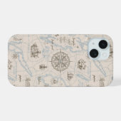 ヴィンテージ海洋地図パターン iPhone 15ケース (裏面横)