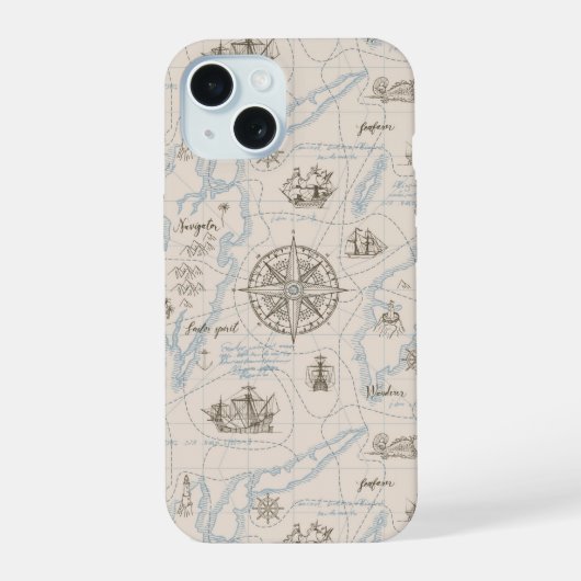 ヴィンテージ海洋地図パターン iPhone 15ケース (裏面)