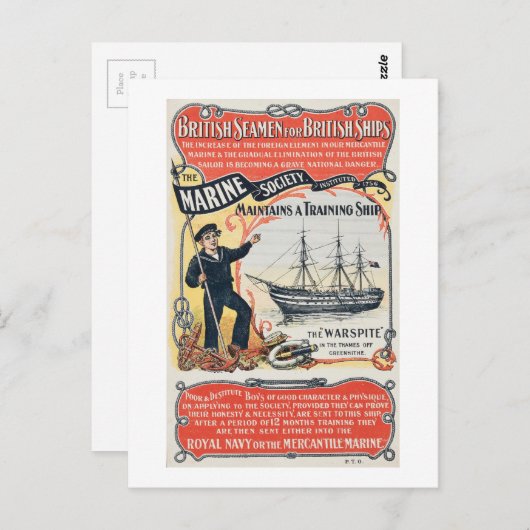 ヴィンテージ海洋学会の船員の募集 ポストカード (正面/裏面)