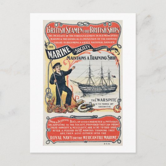 ヴィンテージ海洋学会の船員の募集 ポストカード (正面)