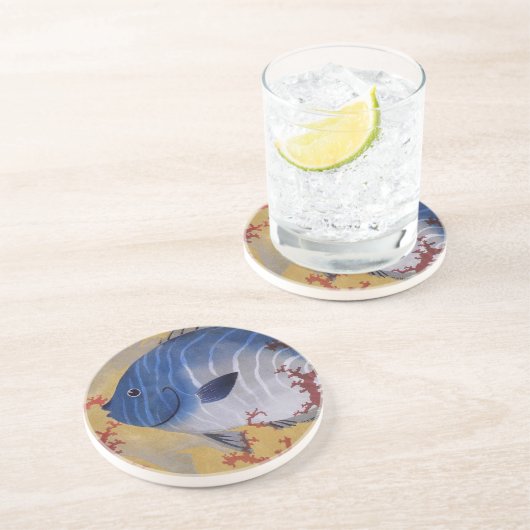 ヴィンテージ海洋海ライフトロピカルブルーフィッシュサンゴ コースター (側面)