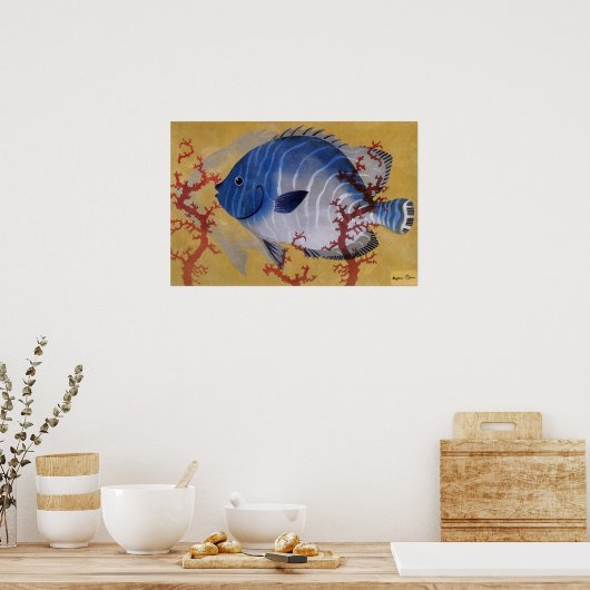 ヴィンテージ海洋海ライフトロピカルブルーフィッシュサンゴ ポスター (キッチン)