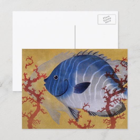 ヴィンテージ海洋海生物熱帯青魚サンゴ ポストカード (正面/裏面)