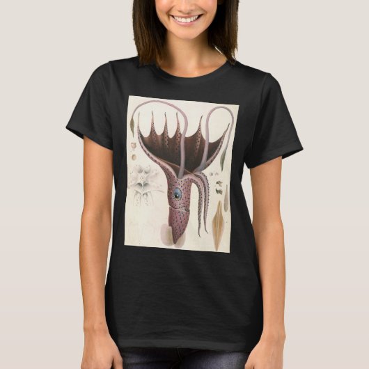 ヴィンテージ海洋生命動物傘イカ Tシャツ (正面)