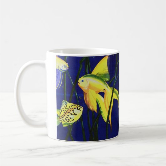 ヴィンテージ海洋生物ファンシー魚、水槽の金魚 コーヒーマグカップ (左)