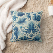 ヴィンテージ海洋生物動物パターン クッション (ブランケット)