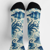 ヴィンテージ海洋生物動物パターン ソックス (上部)
