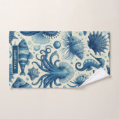 ヴィンテージ海洋生物動物パターン バスタオルセット (ハンドタオル)