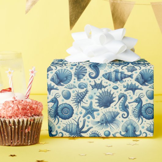 ヴィンテージ海洋生物動物パターン ラッピングペーパー (誕生日パーティー)