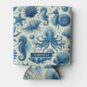 ヴィンテージ海洋生物動物パターン 缶クーラー (正面)