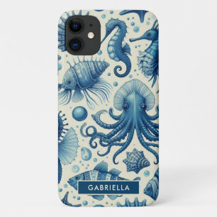 ヴィンテージ海洋生物動物パターン iPhone 11 ケース