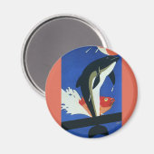 ヴィンテージ海洋生物，イルカと金魚 マグネット (正面/裏面)