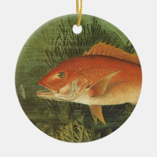 ヴィンテージ海洋生物、海の中の赤鯛 セラミックオーナメント (正面)