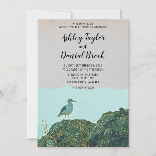 ヴィンテージ海海軍カモメ行先結婚式 招待状 (正面)