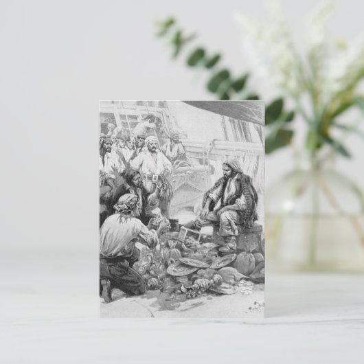 ヴィンテージ海賊が宝物と略奪品を数える ポストカード (スタンド正面)