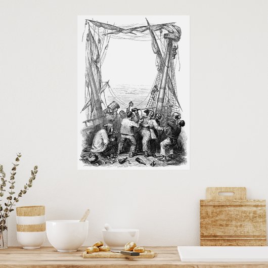 ヴィンテージ海賊と難破した海賊船 ポスター (キッチン)